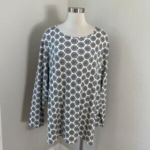 Croft & Barrow Womens Plus 3X Classic Tee Black White Floral Long Sleeve Shirt